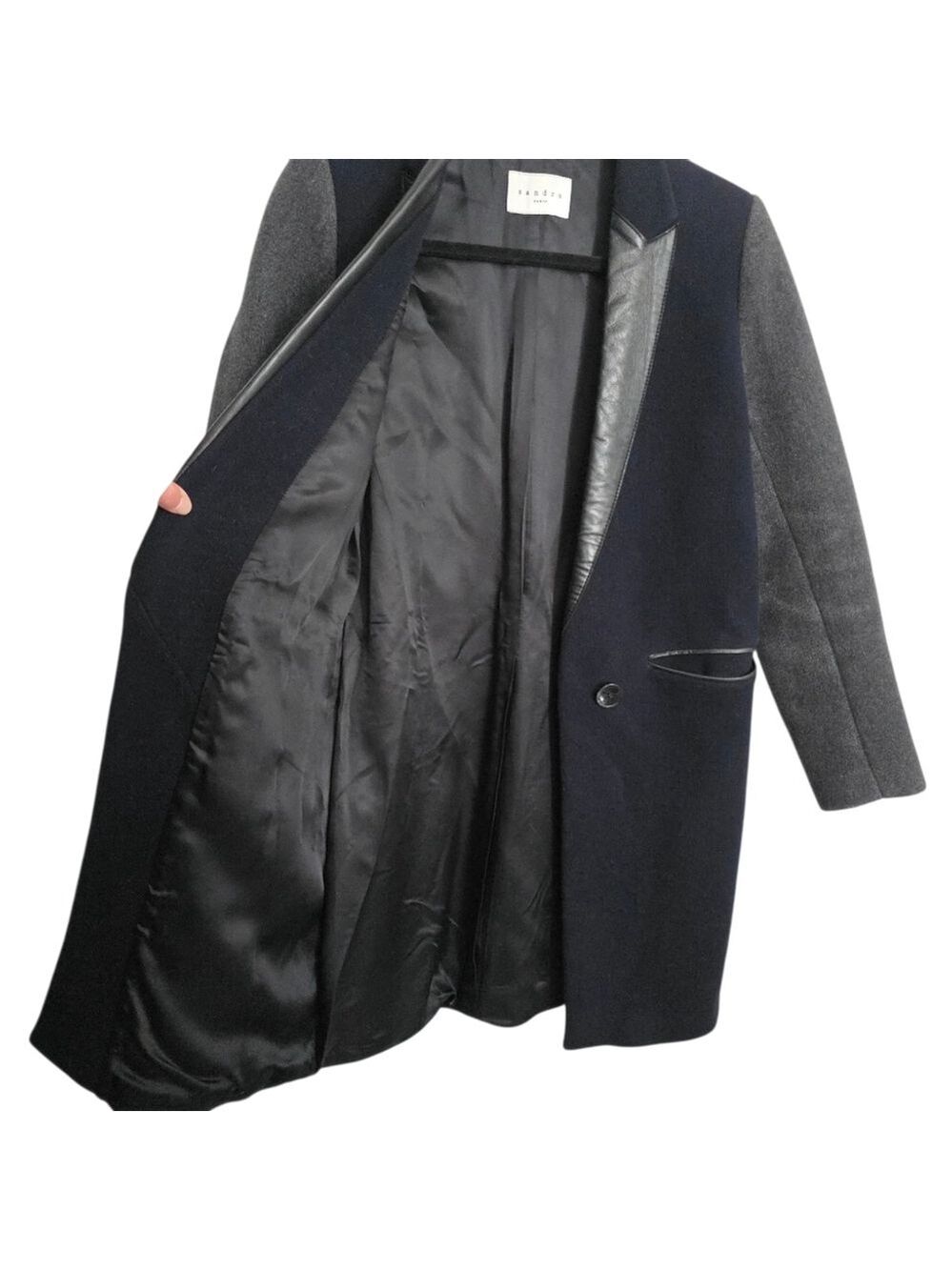 Sandro Paris Navy Colorblock Tailored Wool Coat 36 - Picture 7 of 12
